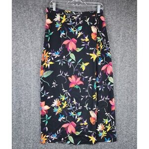 Intriguing Threads Maxi Skirt Womens 14 Black Floral High Waist Long Made in USA